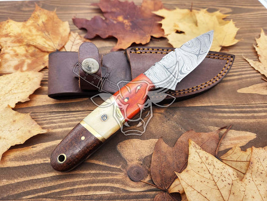 EBK-169 Custom Handmade Damascus Hunting Knife With Leather Sheath Anniversary gift , Birthday Gift , Christmas Gift For him