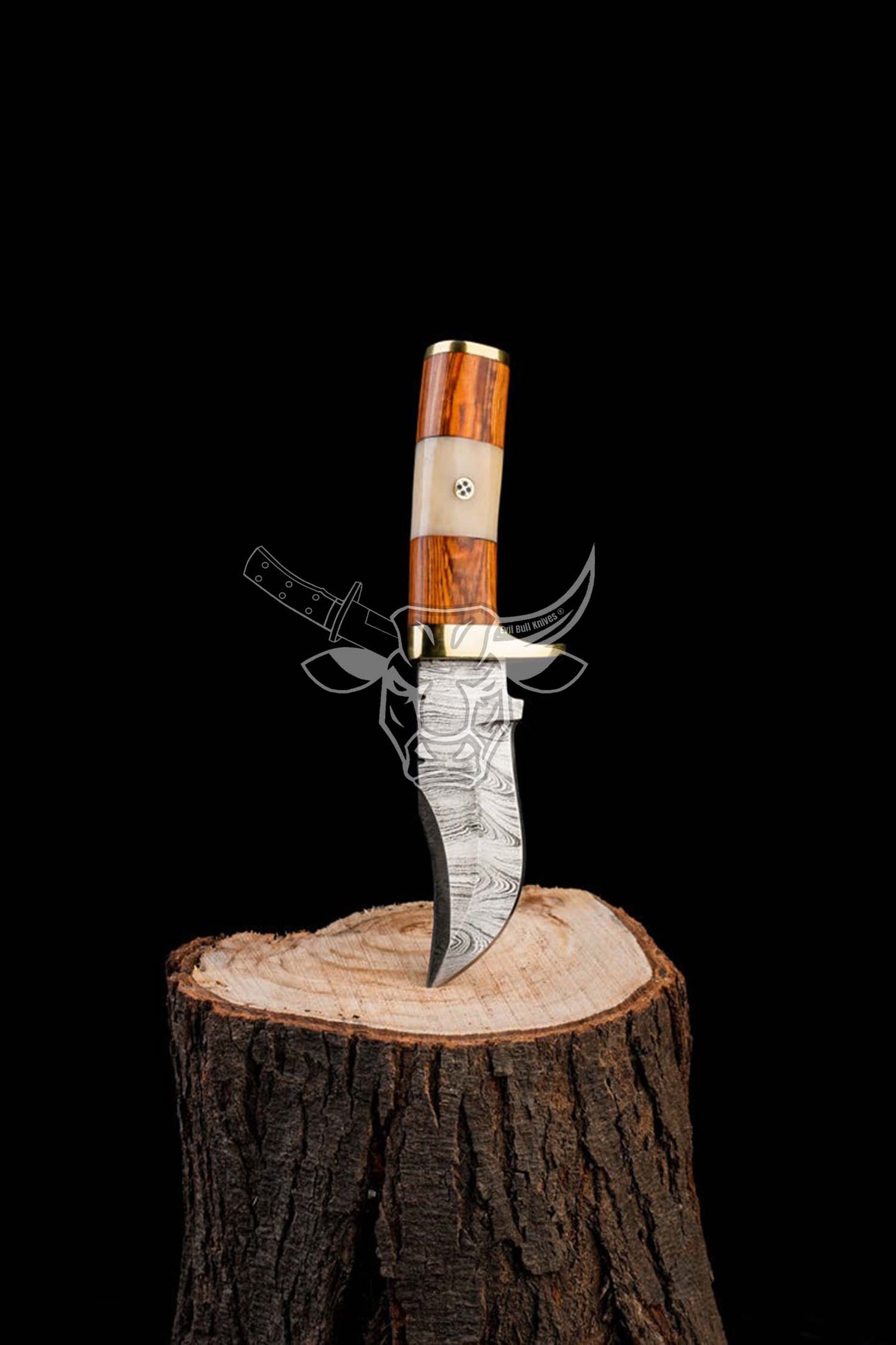 EBK-70 Hand Made Damascus Steel - Knife with Wood and Camel Bone Handle , anniversary Gift, Birthday Gift, Christmas Gift For Him