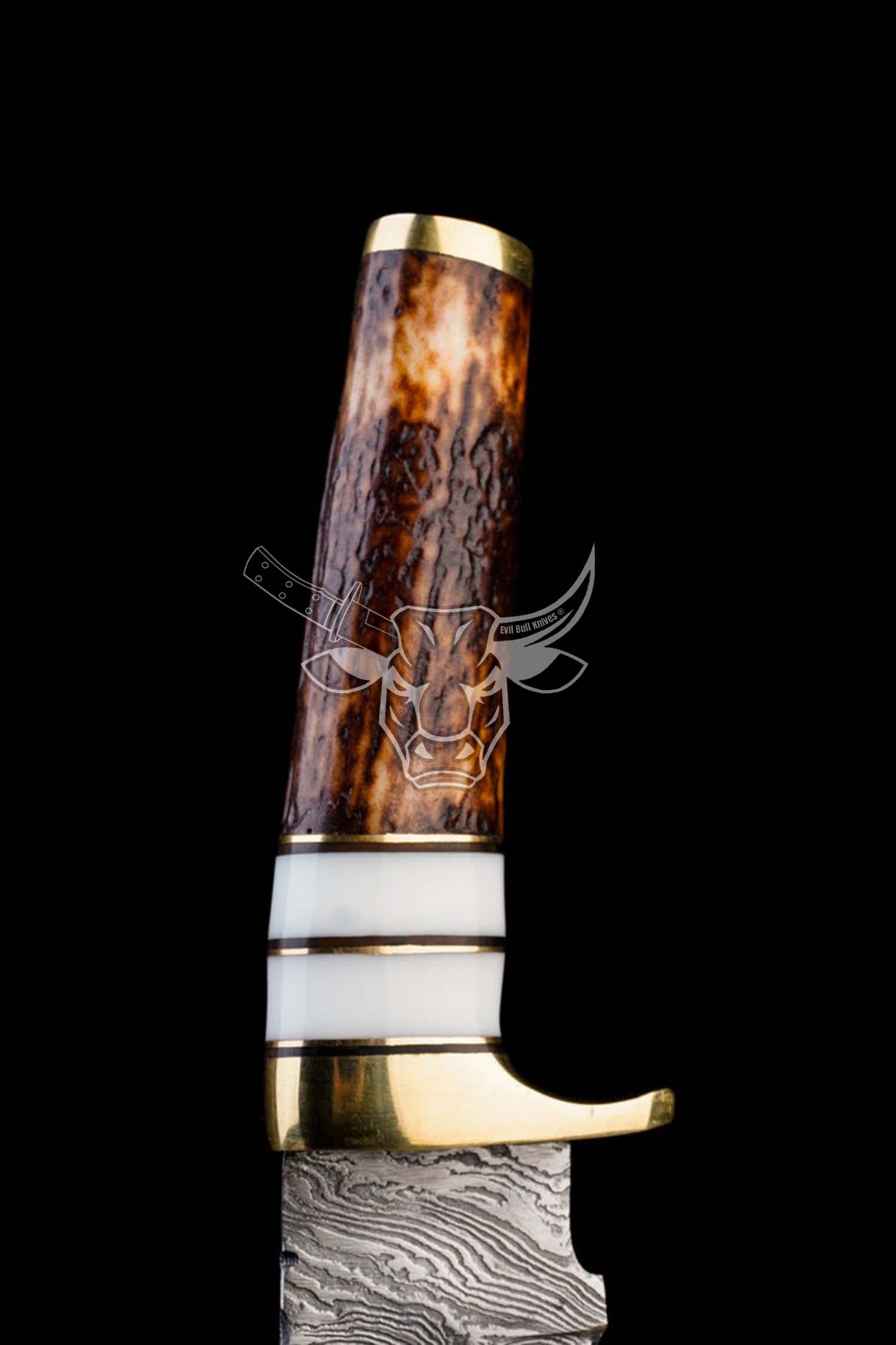 EBK-71 Hand Made Forged Damascus Steel - Knife With Hook Edge - Handle Made with Original Antler Stag Anniversary Gift For Him, Christmas Gift For Him