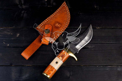 EBK-70 Hand Made Damascus Steel - Knife with Wood and Camel Bone Handle , anniversary Gift, Birthday Gift, Christmas Gift For Him
