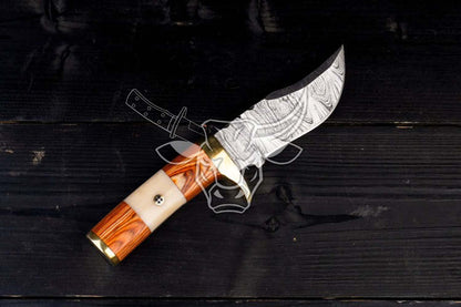 EBK-70 Hand Made Damascus Steel - Knife with Wood and Camel Bone Handle , anniversary Gift, Birthday Gift, Christmas Gift For Him