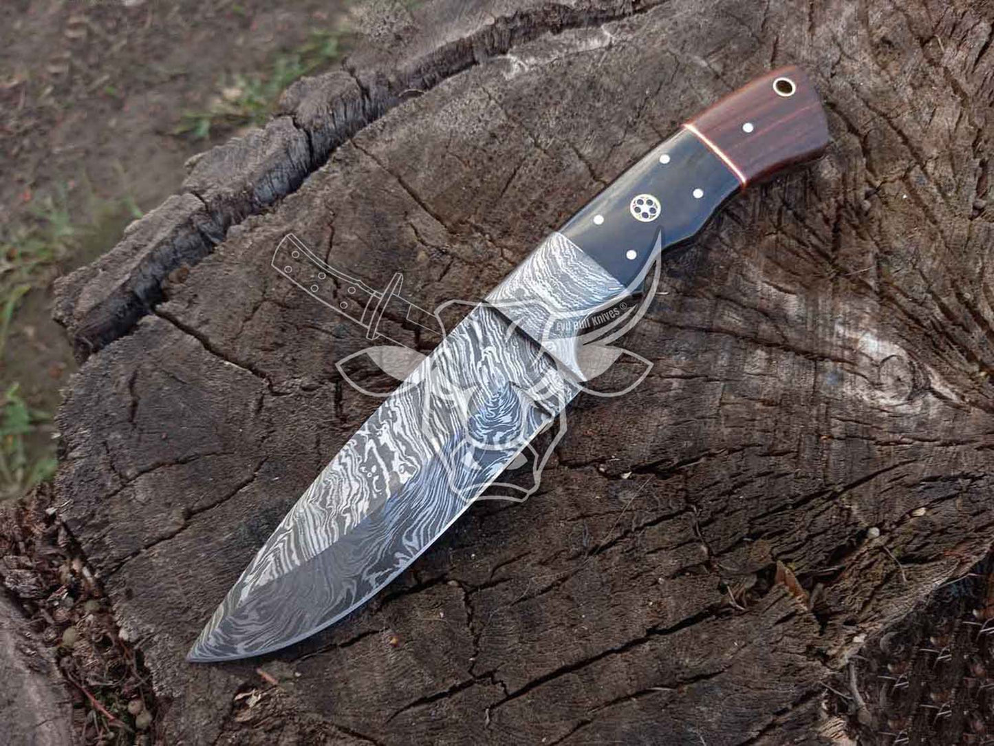 EBK-123 Buffalo Horn Damascus Steel Knife