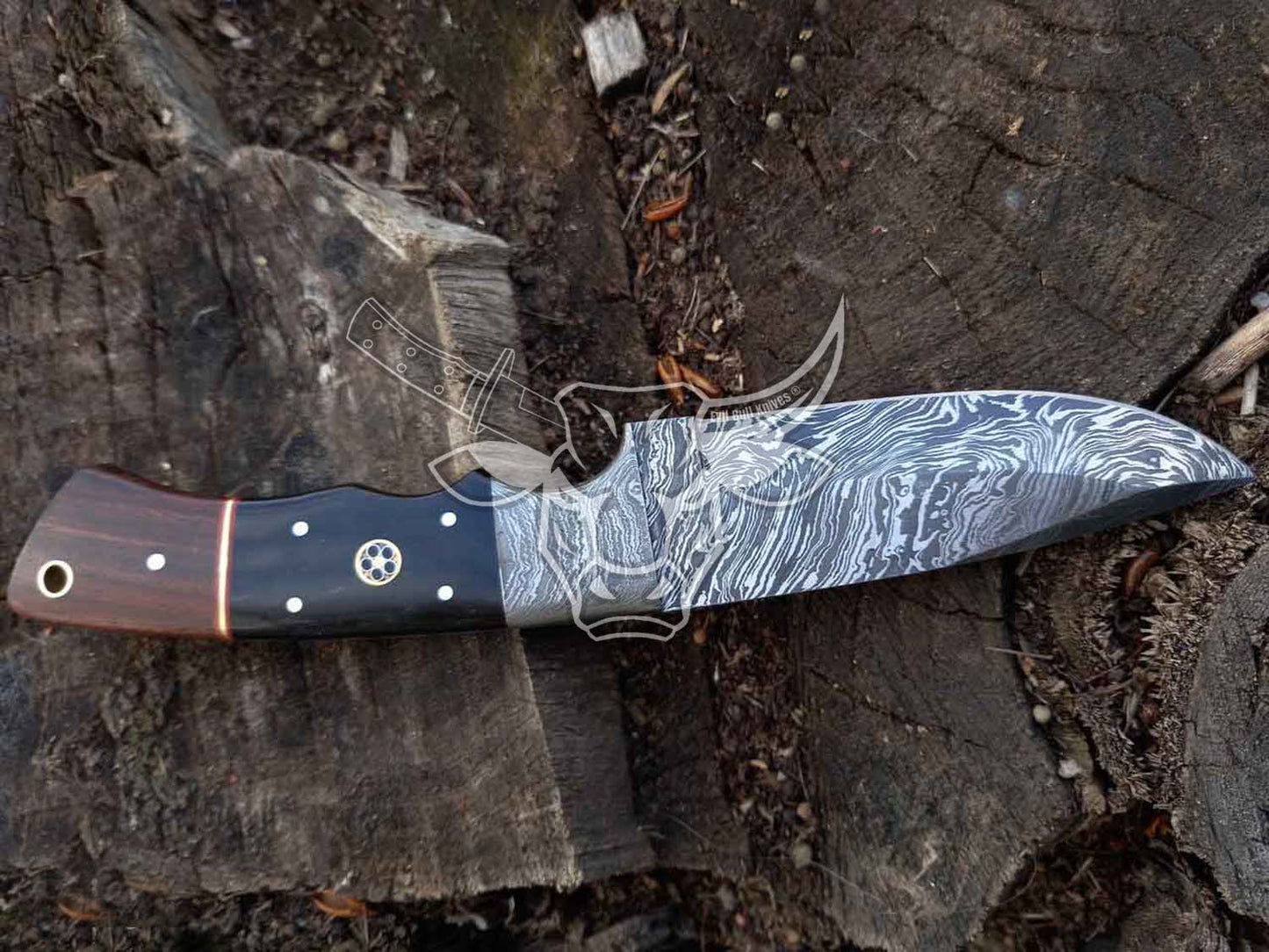 EBK-123 Buffalo Horn Damascus Steel Knife