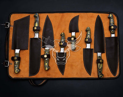 EBK-147 Custom HANDMADE Damascus Chef Set With Cow leather Sheath Anniversary Gift, Birthday Gift, Christmas gift For Him