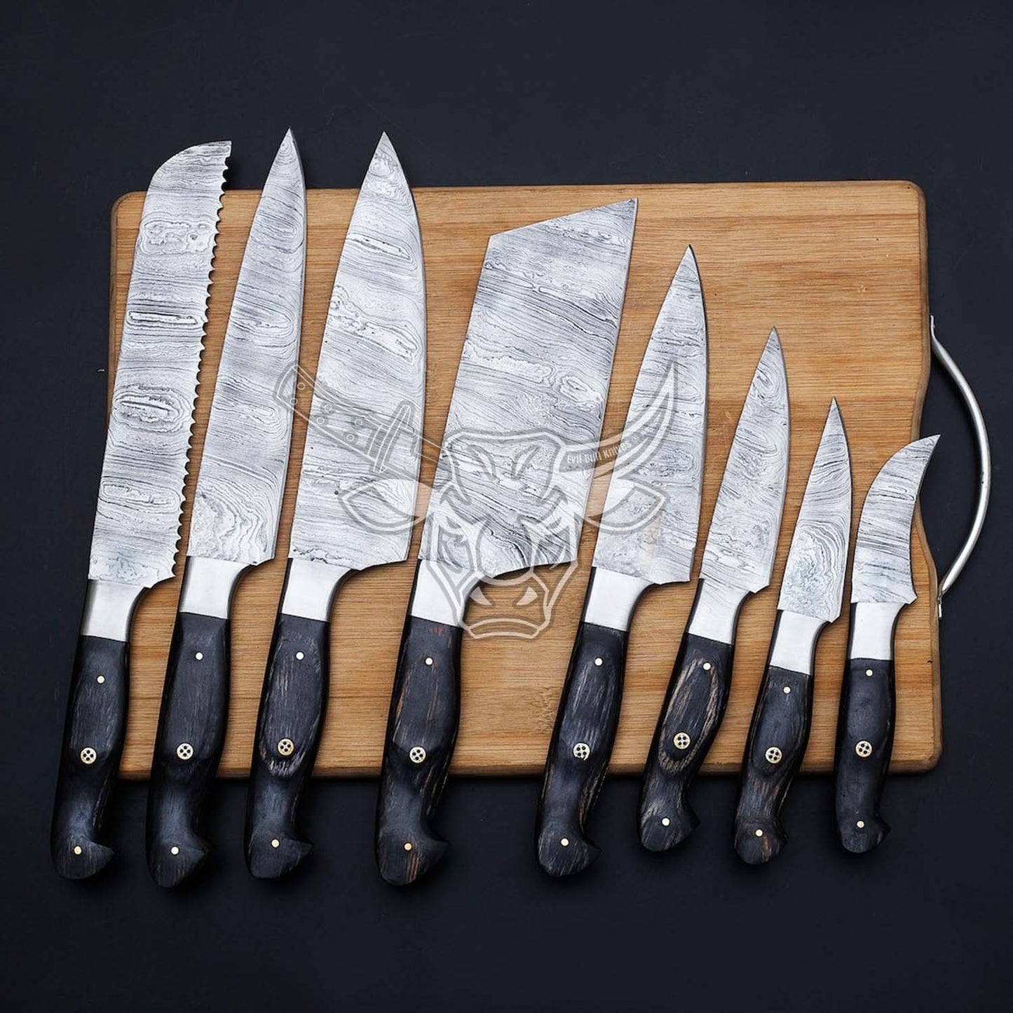 EBK-148 Custom Handmade DAMASCUS chef set 8PCS Anniversary Gift ,Birthday Gift, Christmas Gift For Him