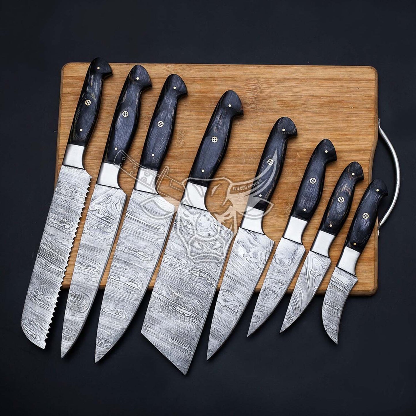 EBK-148 Custom Handmade DAMASCUS chef set 8PCS Anniversary Gift ,Birthday Gift, Christmas Gift For Him