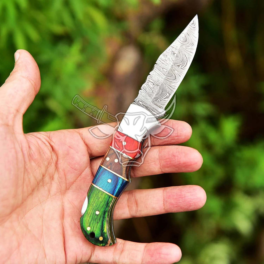 EBK-68 Custom Handmade Damascus Folding Pocket Knife Groomsman Gift ,Anniversary Gift, Christmas Gift For Him