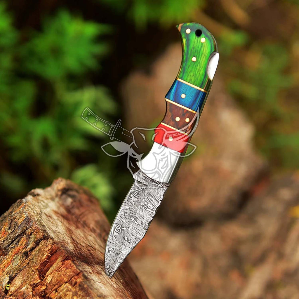 EBK-68 Custom Handmade Damascus Folding Pocket Knife Groomsman Gift ,Anniversary Gift, Christmas Gift For Him