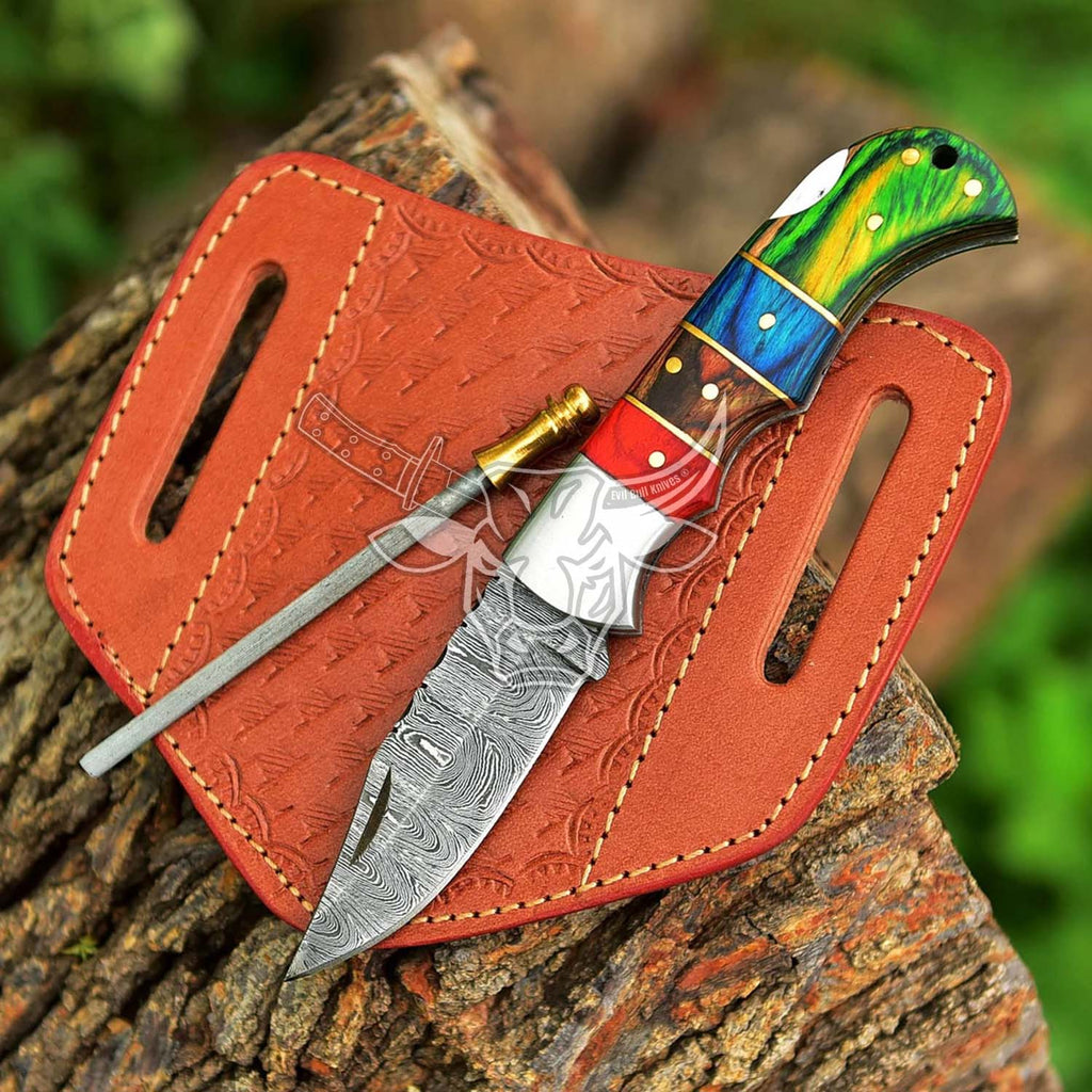 EBK-68 Custom Handmade Damascus Folding Pocket Knife Groomsman Gift ,Anniversary Gift, Christmas Gift For Him
