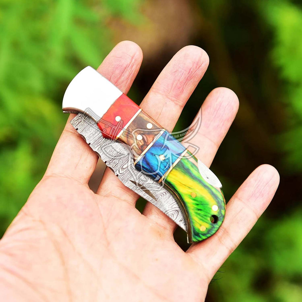 EBK-68 Custom Handmade Damascus Folding Pocket Knife Groomsman Gift ,Anniversary Gift, Christmas Gift For Him