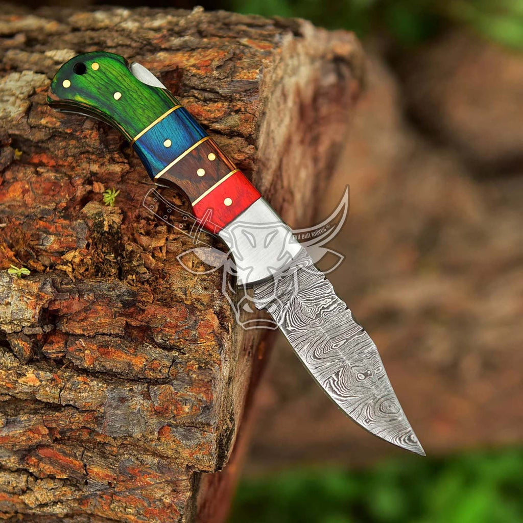EBK-68 Custom Handmade Damascus Folding Pocket Knife Groomsman Gift ,Anniversary Gift, Christmas Gift For Him
