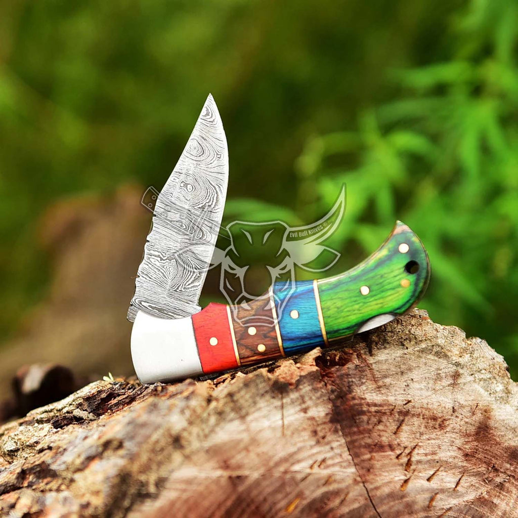 EBK-68 Custom Handmade Damascus Folding Pocket Knife Groomsman Gift ,Anniversary Gift, Christmas Gift For Him