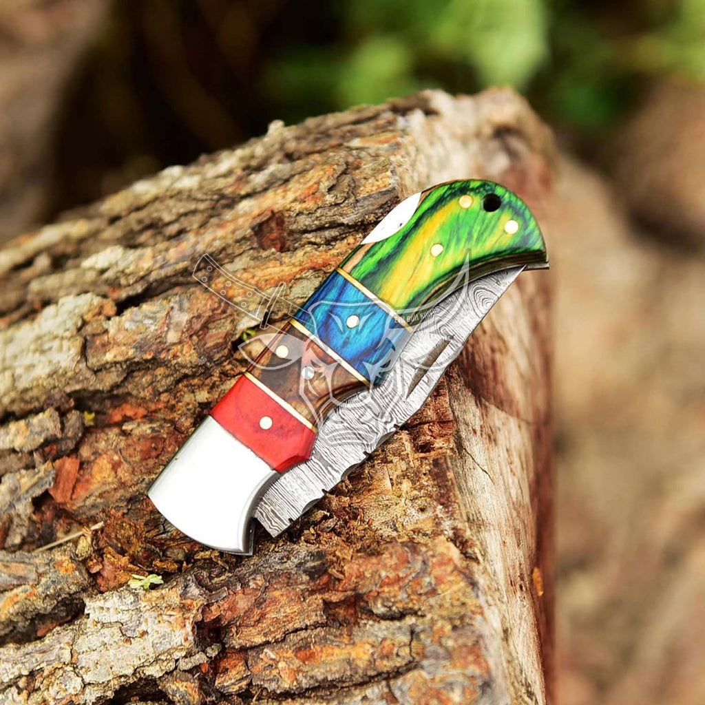 EBK-68 Custom Handmade Damascus Folding Pocket Knife Groomsman Gift ,Anniversary Gift, Christmas Gift For Him