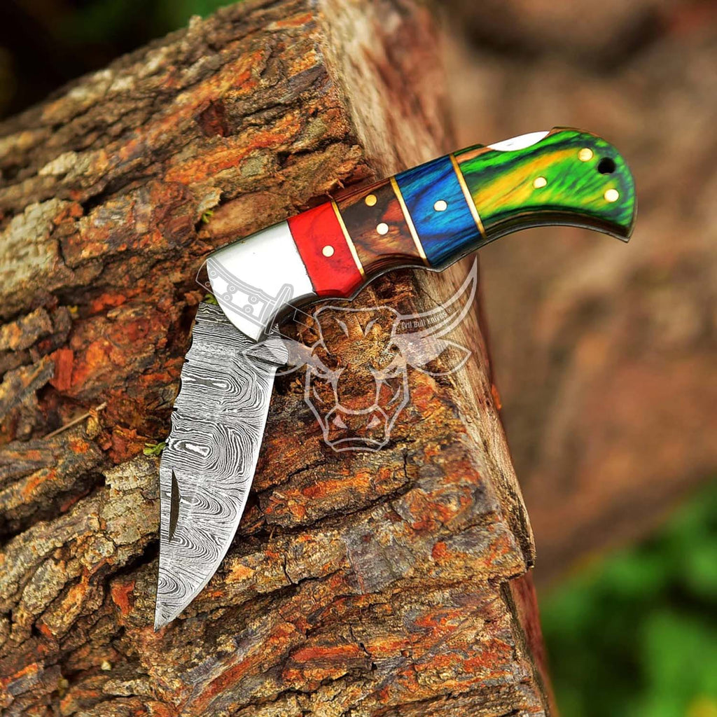 EBK-68 Custom Handmade Damascus Folding Pocket Knife Groomsman Gift ,Anniversary Gift, Christmas Gift For Him