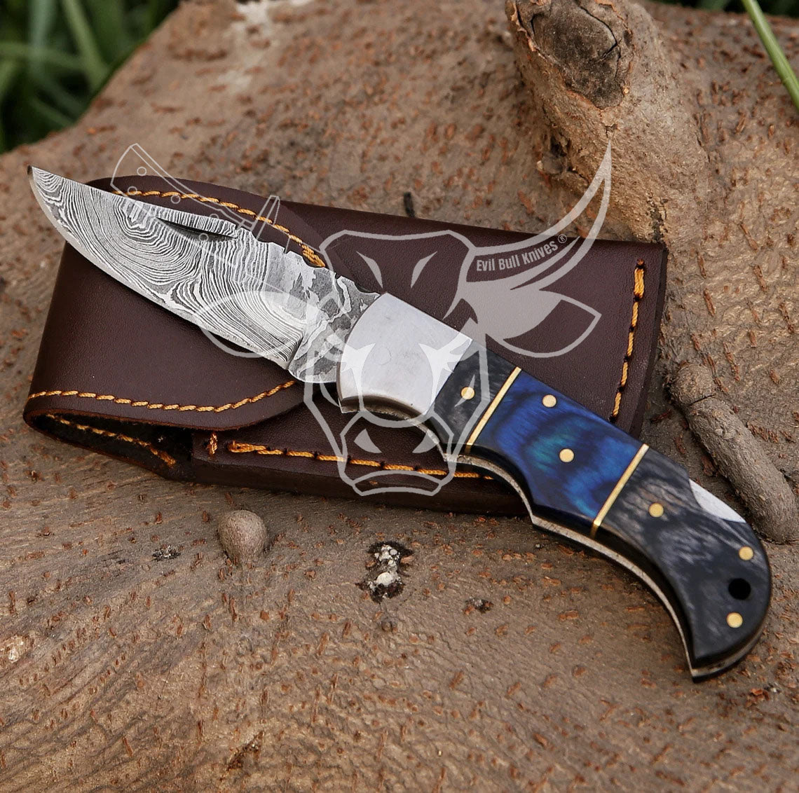 EBK-33 Hand Made Damscus Folding Pocket Knife With hard Wood Handle Christmas  Gift For Him