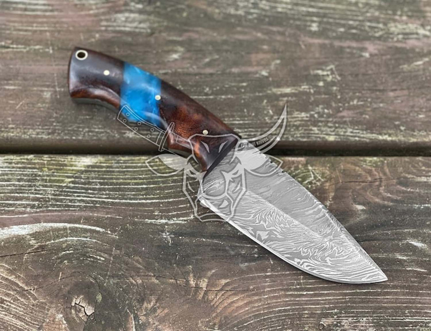 EBK-114 Coalesced Epoxy and Rosewood Damascus Steel Hunting Knife