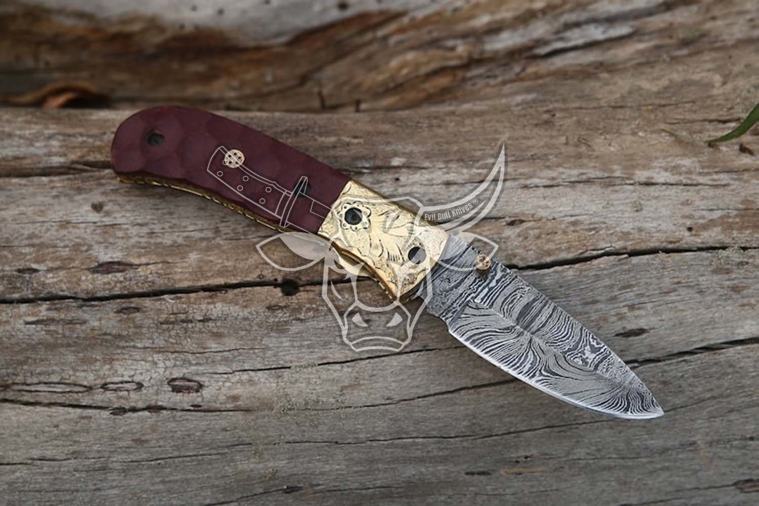 EBK-92 Handmade Damascus Liner lock folding knife with Red Micarta Sheet Handle Pocket knife Groomsman, Gift Birthday, Anniversary Gift For Men & Dad, Christmas Gift For Him