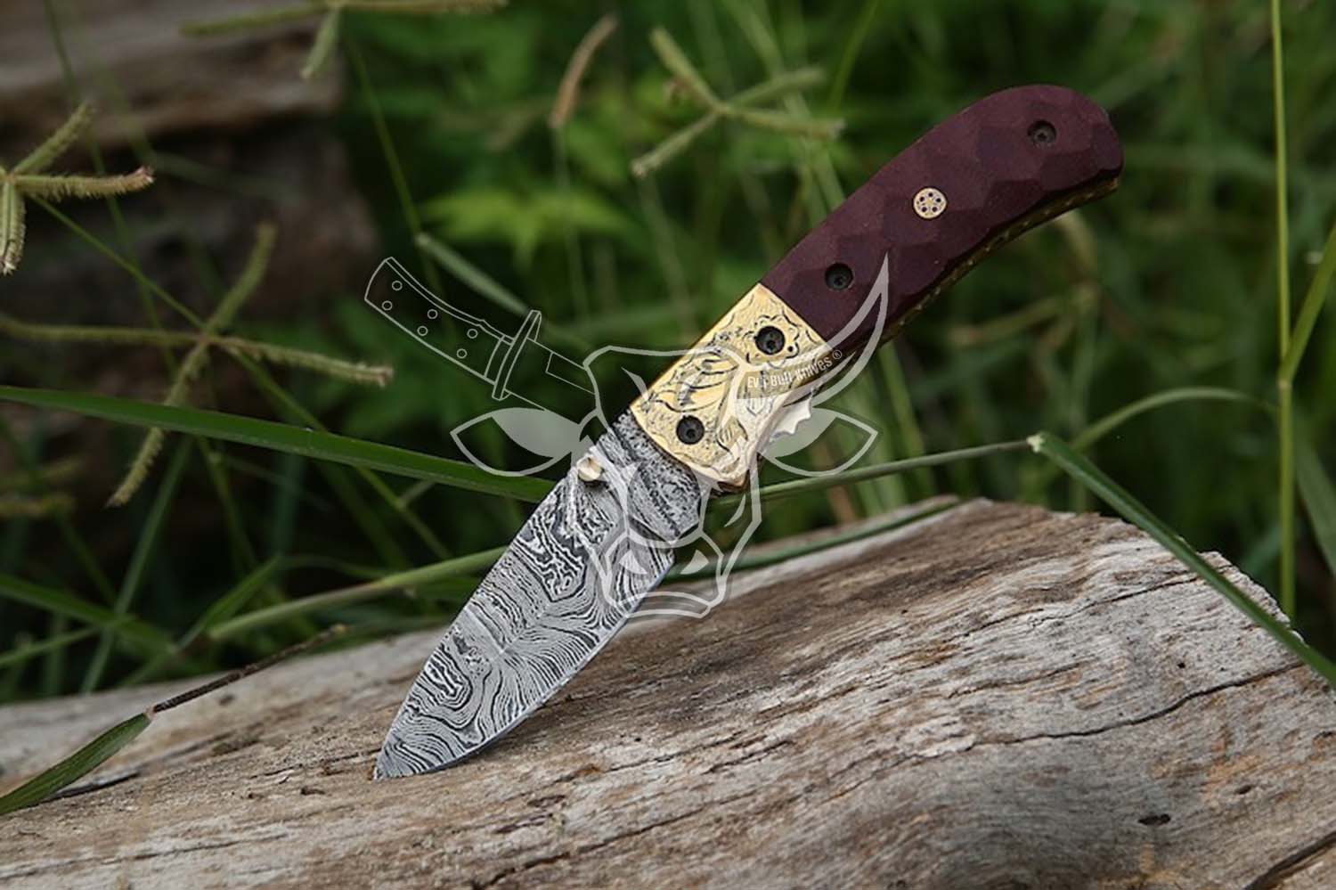 EBK-92 Handmade Damascus Liner lock folding knife with Red Micarta Sheet Handle Pocket knife Groomsman, Gift Birthday, Anniversary Gift For Men & Dad, Christmas Gift For Him