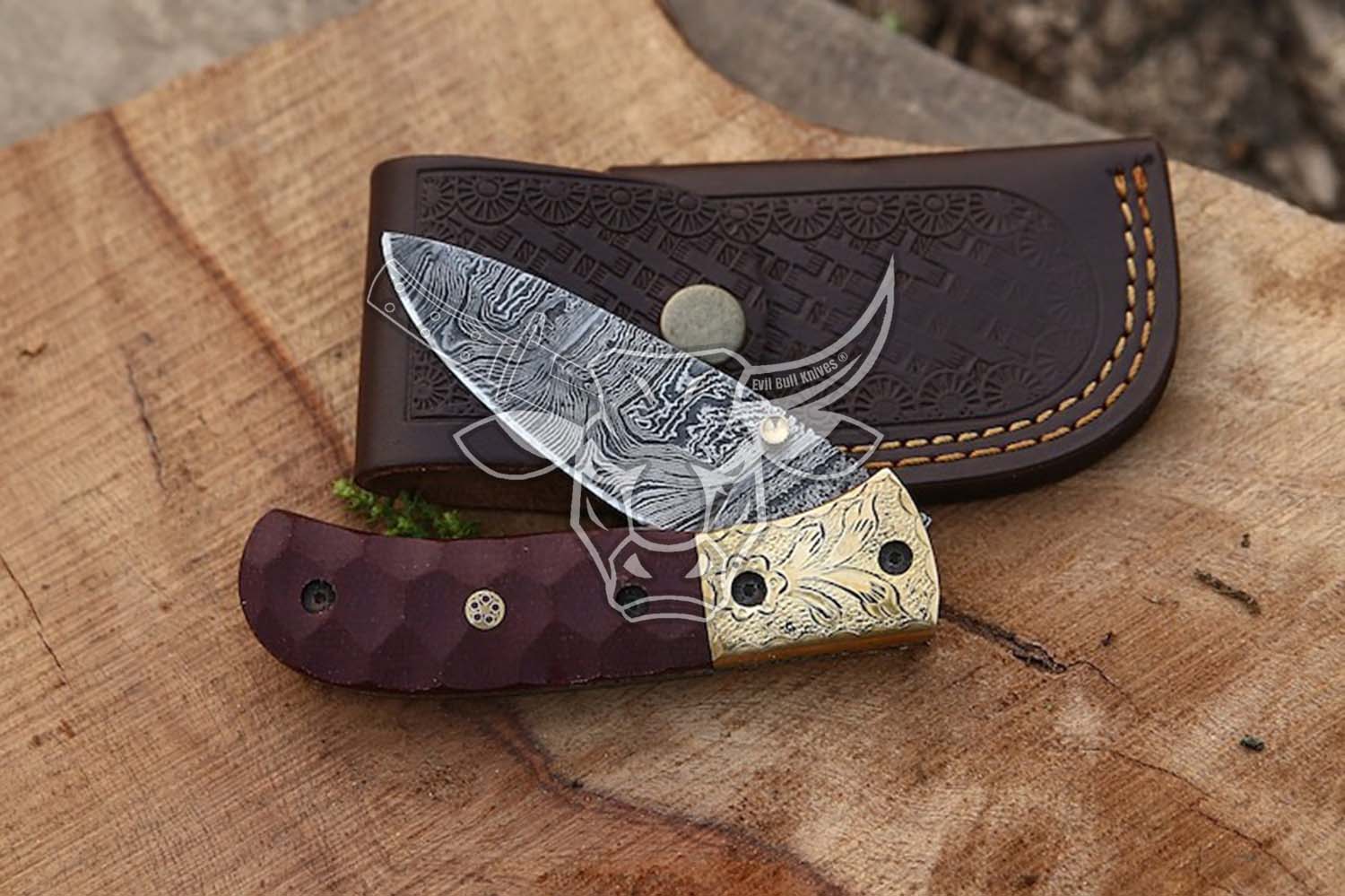 EBK-92 Handmade Damascus Liner lock folding knife with Red Micarta Sheet Handle Pocket knife Groomsman, Gift Birthday, Anniversary Gift For Men & Dad, Christmas Gift For Him
