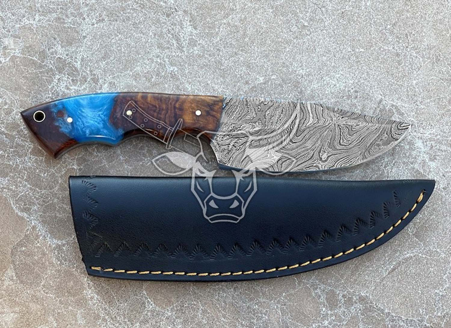 EBK-114 Coalesced Epoxy and Rosewood Damascus Steel Hunting Knife