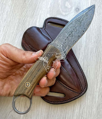 EBK-48 Custom Handmade Damascus Hunting knife With Wood Handle Best For Hunter USA Made Gift For Him