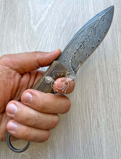 EBK-48 Custom Handmade Damascus Hunting knife With Wood Handle Best For Hunter USA Made Gift For Him