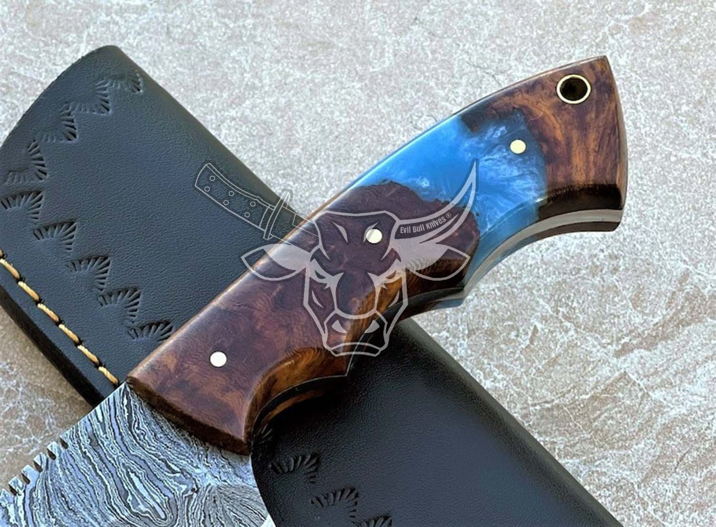 EBK-114 Coalesced Epoxy and Rosewood Damascus Steel Hunting Knife