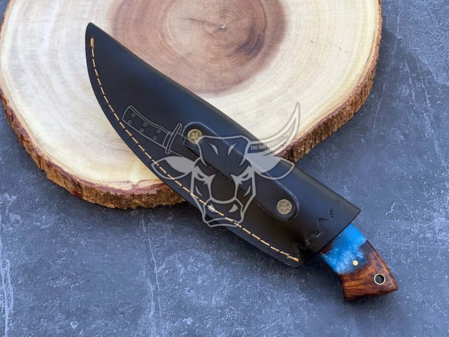 EBK-114 Coalesced Epoxy and Rosewood Damascus Steel Hunting Knife