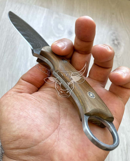 EBK-48 Custom Handmade Damascus Hunting knife With Wood Handle Best For Hunter USA Made Gift For Him