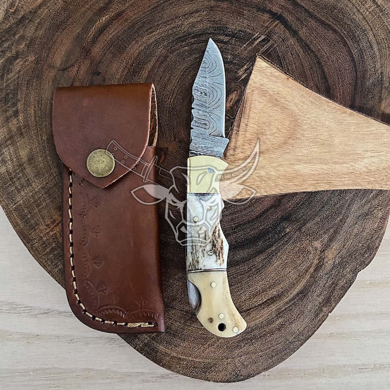 EBK-156 Pocket knife with brass and stag handle