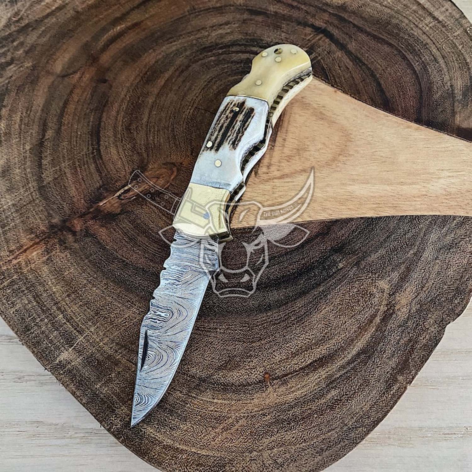 EBK-156 Pocket knife with brass and stag handle