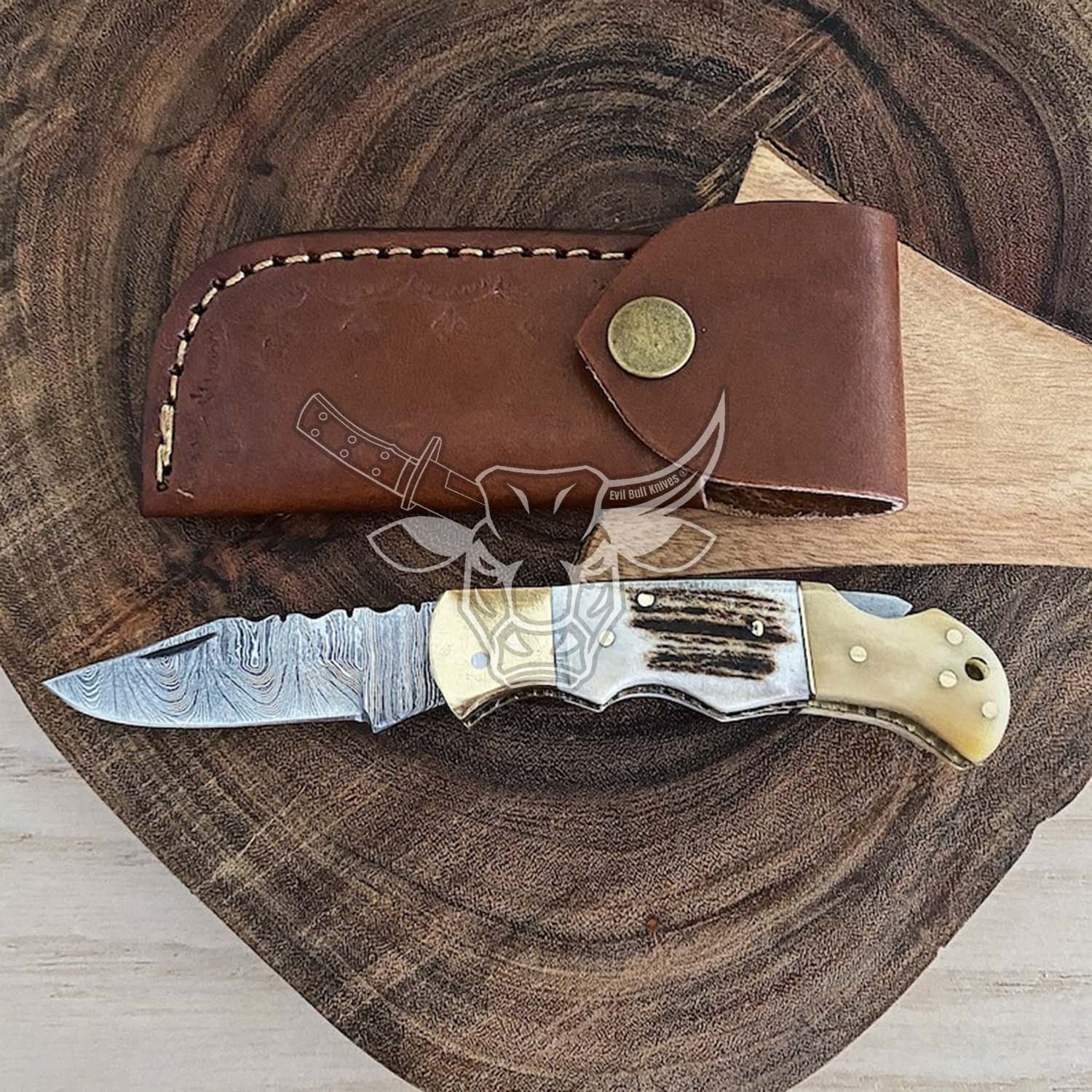 EBK-156 Pocket knife with brass and stag handle