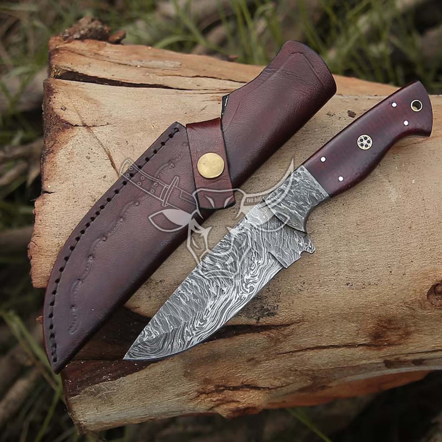 EBK-47 Handmade Damascus Hunting Camping Outdoor knife with Awesome leather Sheath Anniversary Gift, Christmas  Gift For Him