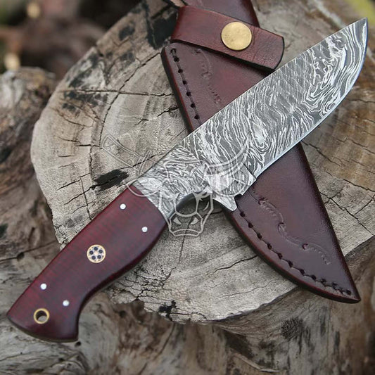 EBK-47 Handmade Damascus Hunting Camping Outdoor knife with Awesome leather Sheath Anniversary Gift, Christmas  Gift For Him