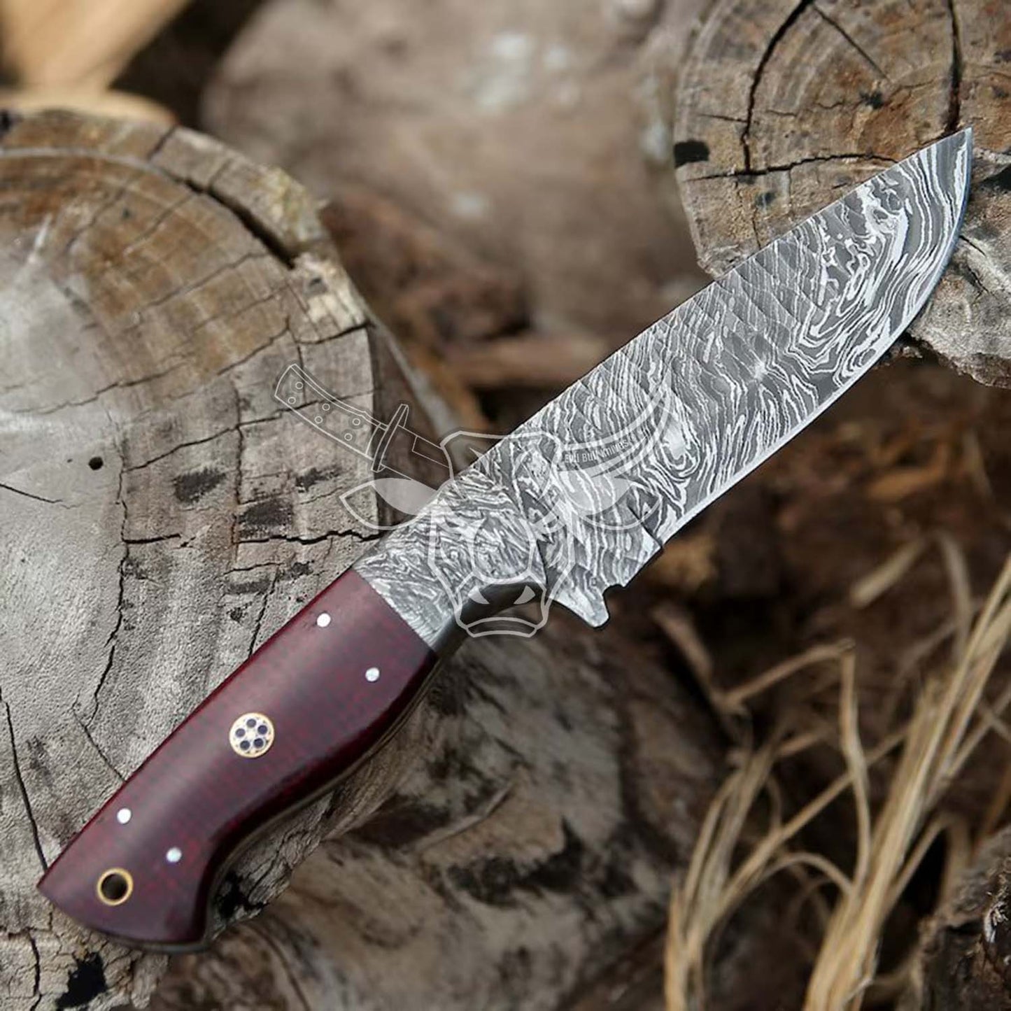 EBK-47 Handmade Damascus Hunting Camping Outdoor knife with Awesome leather Sheath Anniversary Gift, Christmas  Gift For Him