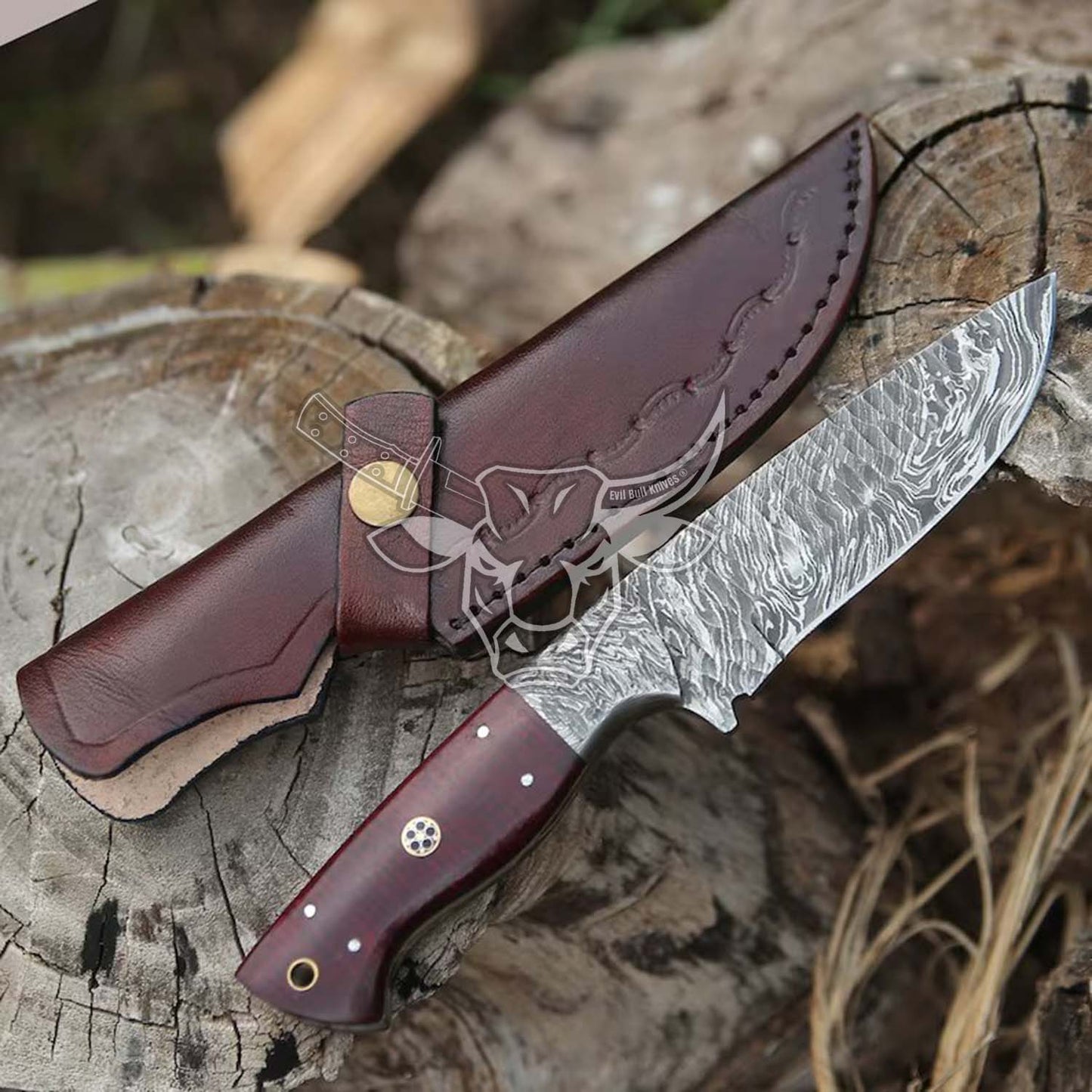 EBK-47 Handmade Damascus Hunting Camping Outdoor knife with Awesome leather Sheath Anniversary Gift, Christmas  Gift For Him