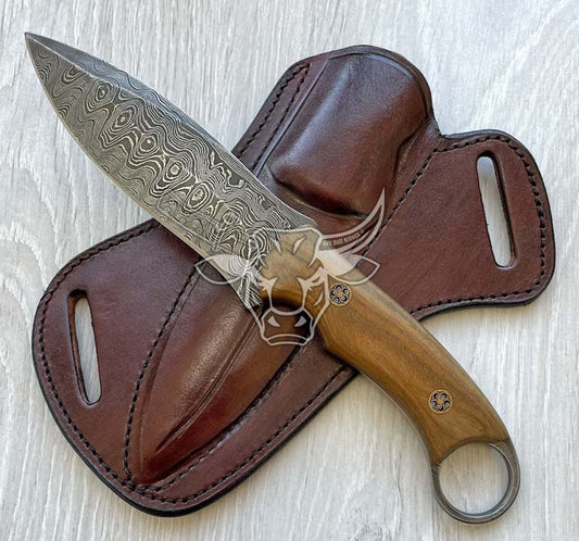 EBK-48 Custom Handmade Damascus Hunting knife With Wood Handle Best For Hunter USA Made Gift For Him