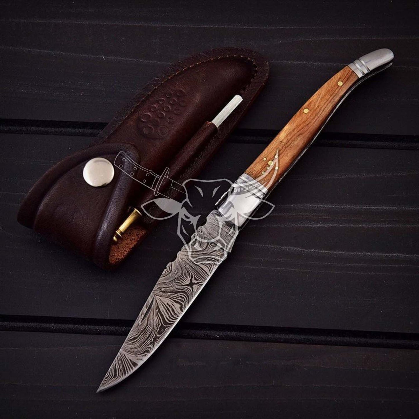 EBK-170 Custom Handmade Damascus Folding Lagouile Pocket Knife Christmas Gift For Him