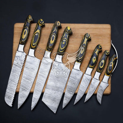 EBK-147 Custom HANDMADE Damascus Chef Set With Cow leather Sheath Anniversary Gift, Birthday Gift, Christmas gift For Him