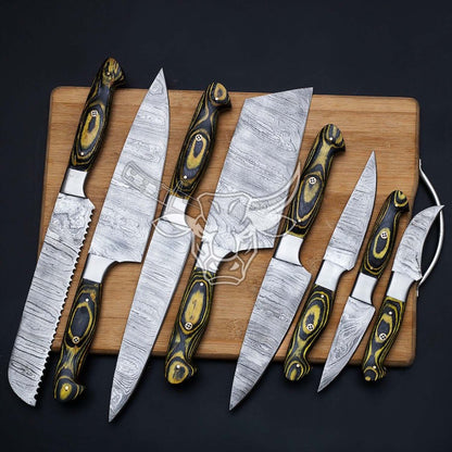 EBK-147 Custom HANDMADE Damascus Chef Set With Cow leather Sheath Anniversary Gift, Birthday Gift, Christmas gift For Him