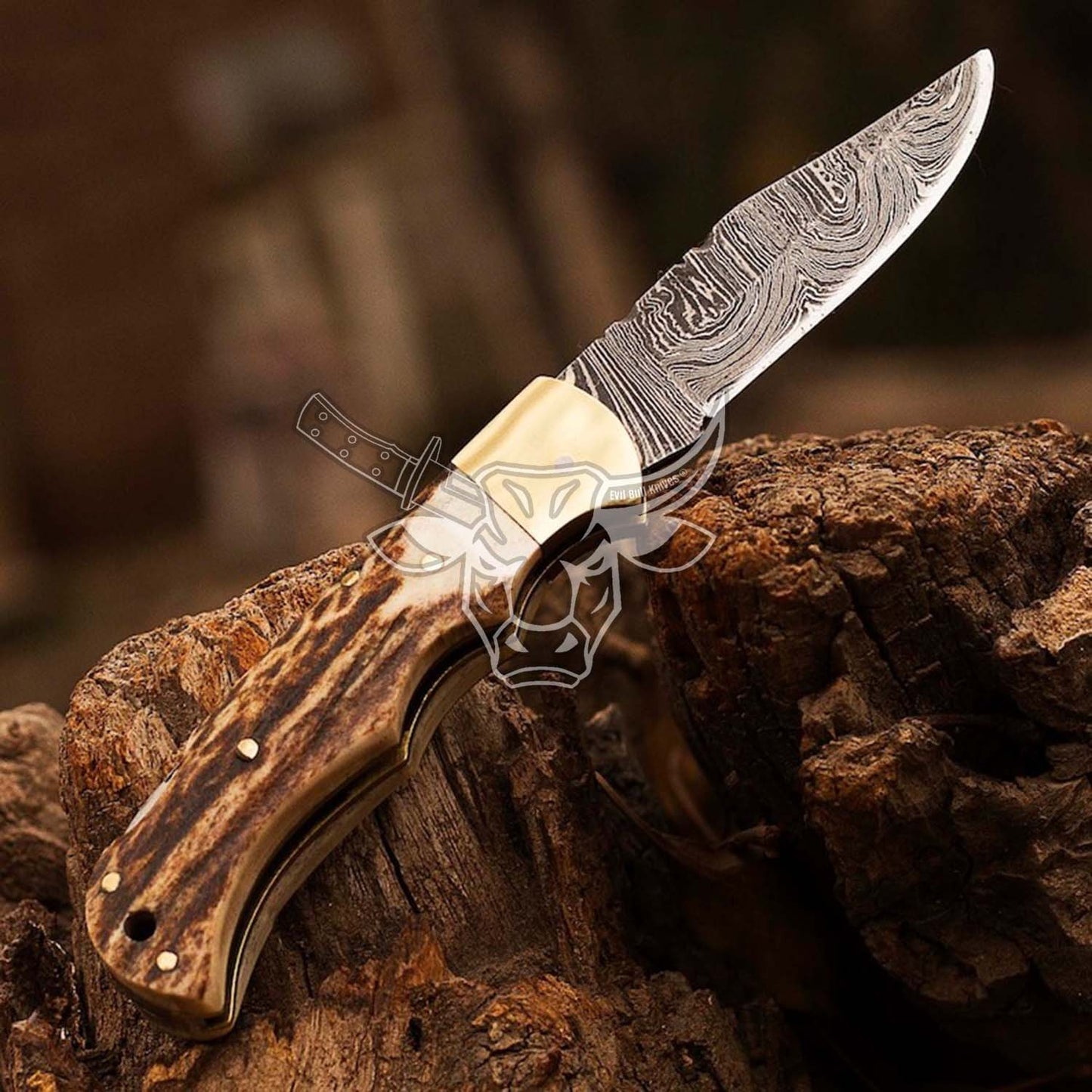 EBK-84 Personalized Damascus Folding Pocket Knife , Camping Hiking Damascus Pocket Knife, Groomsmen Gift, Husband Gift, Gift for Him, USA Made