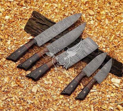 EBK-134 Custom Handmade Damascus 5 pcs  Chef Set Anniversary Gift, Birthday Gift,Christmas Gift For Him