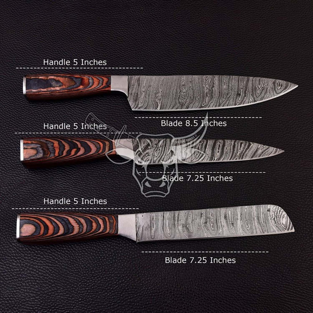 EBK-80 Custom Handmade Damascus Chef Set Anniversary Gift , Birthday Gift, Christmas Gift For Him