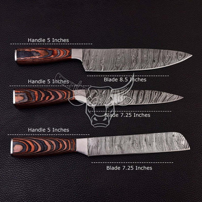 EBK-80 Custom Handmade Damascus Chef Set Anniversary Gift , Birthday Gift, Christmas Gift For Him