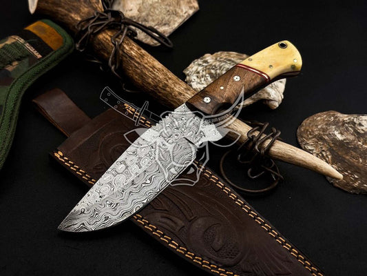 EBK-154 Handmade Damascus Hunting Knife For Camping And Outdoor Anniversary Gift ,Birthday Gift, Christmas Gift For Him