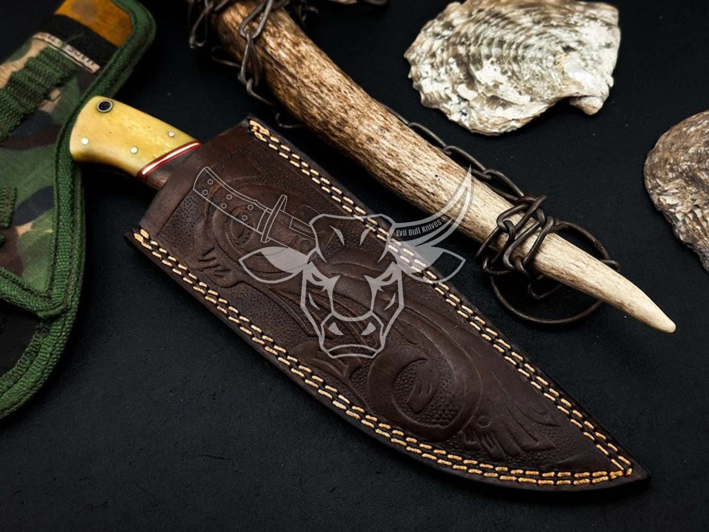 EBK-154 Handmade Damascus Hunting Knife For Camping And Outdoor Anniversary Gift ,Birthday Gift, Christmas Gift For Him