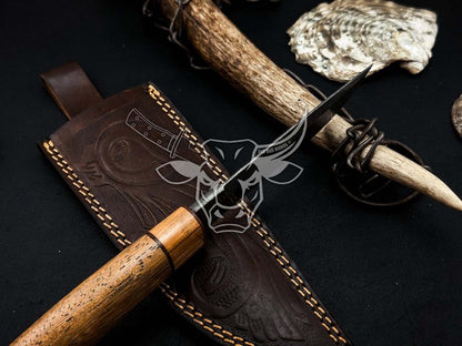 EBK-153 Custom Handmade DAMASCUS Hunting Knife With Leather sheath Anniversary Gift, Birthday Gift, Christmas Gift For him