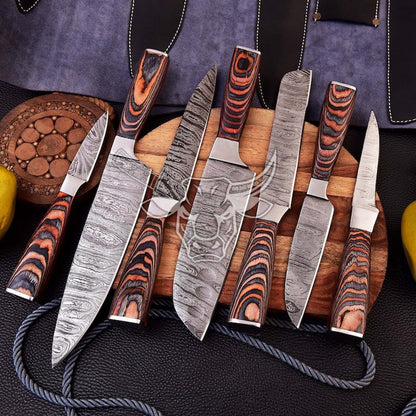 EBK-80 Custom Handmade Damascus Chef Set Anniversary Gift , Birthday Gift, Christmas Gift For Him
