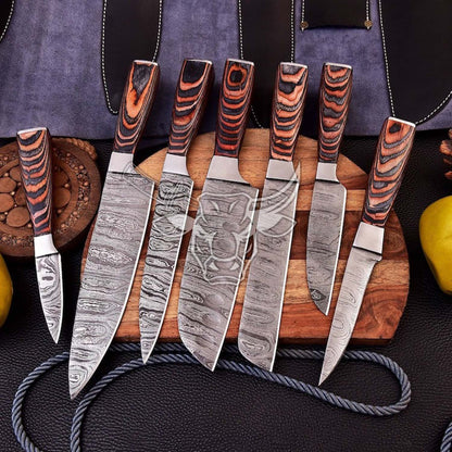 EBK-80 Custom Handmade Damascus Chef Set Anniversary Gift , Birthday Gift, Christmas Gift For Him