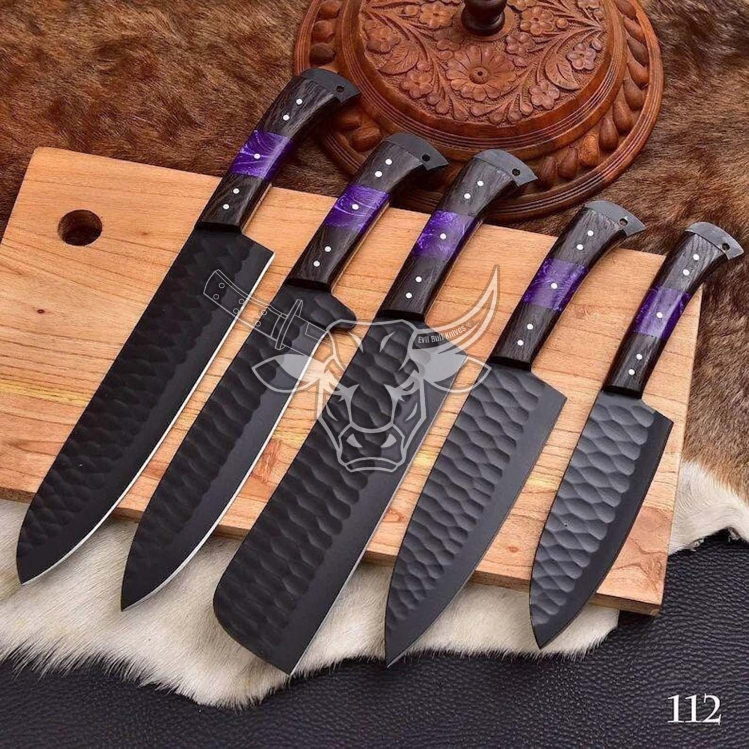 EBK-133 Custom Handmade Damascus Chef Set With Cow Leather Sheath Anniversary Gift , Birthday Gift , Christmas Gift For Him